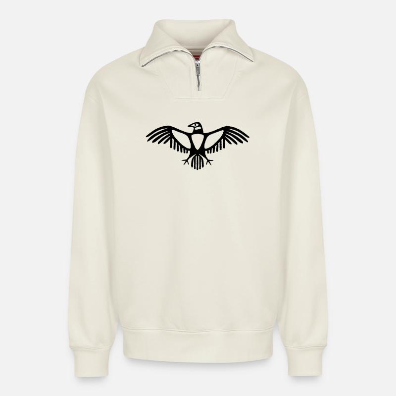 Kondor-Emblem - Relaxed Unisex Organic Half Zip Sweatshirt – von SPREAD - Naturweiß