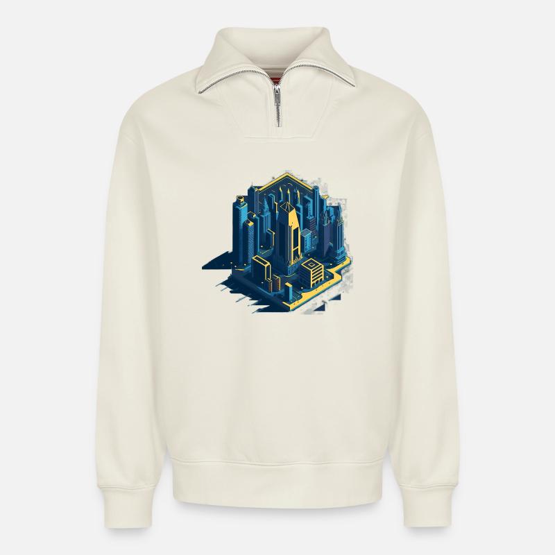 Drawing board - Relaxed Unisex Organic Half Zip Sweatshirt – by SPREAD - off white