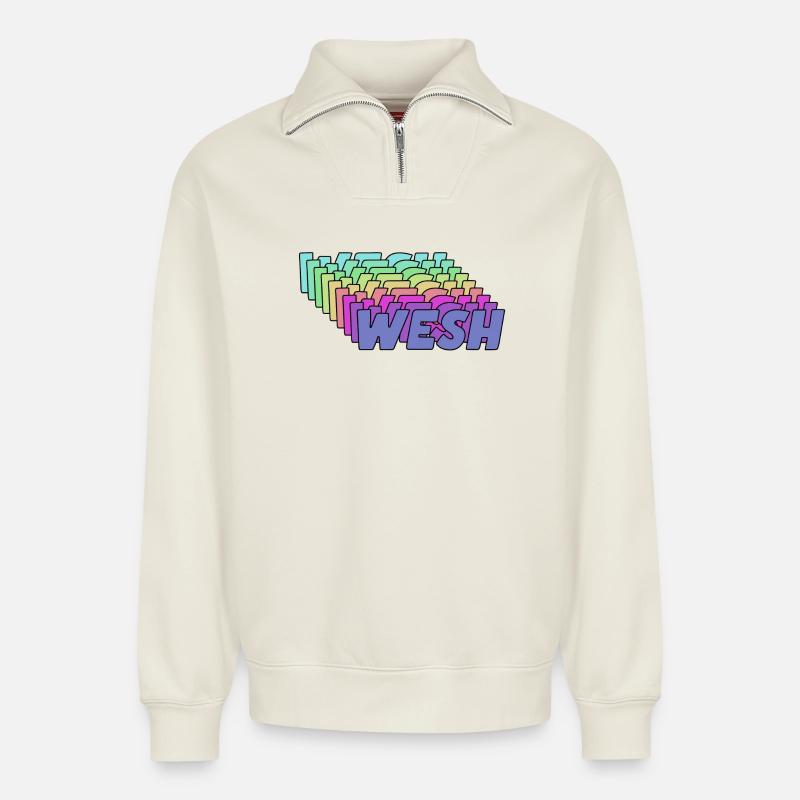Wesh (Begriffsklärung - Relaxed Unisex Organic Half Zip Sweatshirt – von SPREAD - Naturweiß