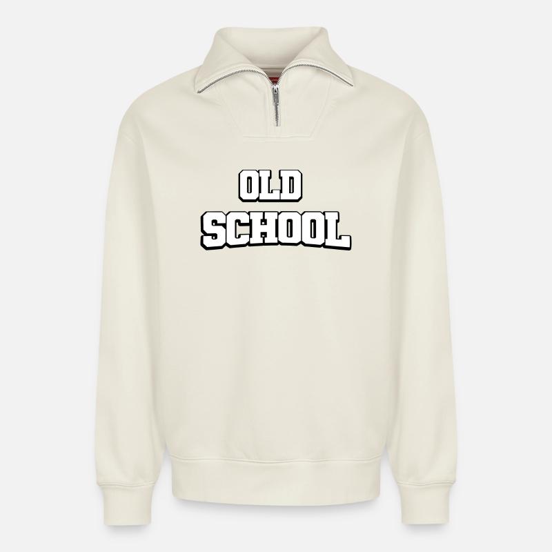 Old School Design - Relaxed Unisex Organic Half Zip Sweatshirt – von SPREAD - Naturweiß