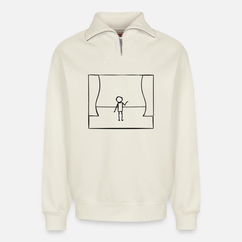Bühne Auftritt Strichfigur - Relaxed Unisex Organic Half Zip Sweatshirt – von SPREAD - Naturweiß