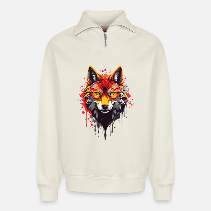 Coole Wolf - Relaxed Unisex Organic Half Zip Sweatshirt – von SPREAD - Naturweiß