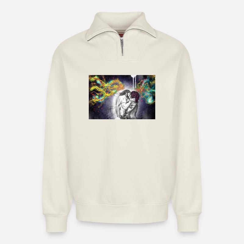 First kiss - Relaxed Unisex Organic Half Zip Sweatshirt – von SPREAD - Naturweiß