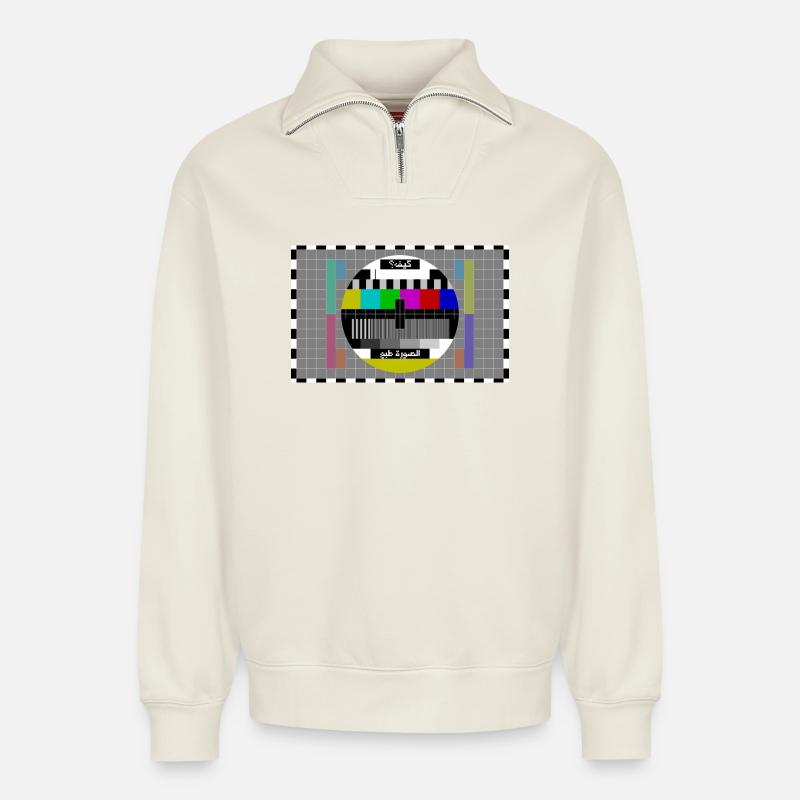 TV Testbild Arabisch - Relaxed Unisex Organic Half Zip Sweatshirt – von SPREAD - Naturweiß