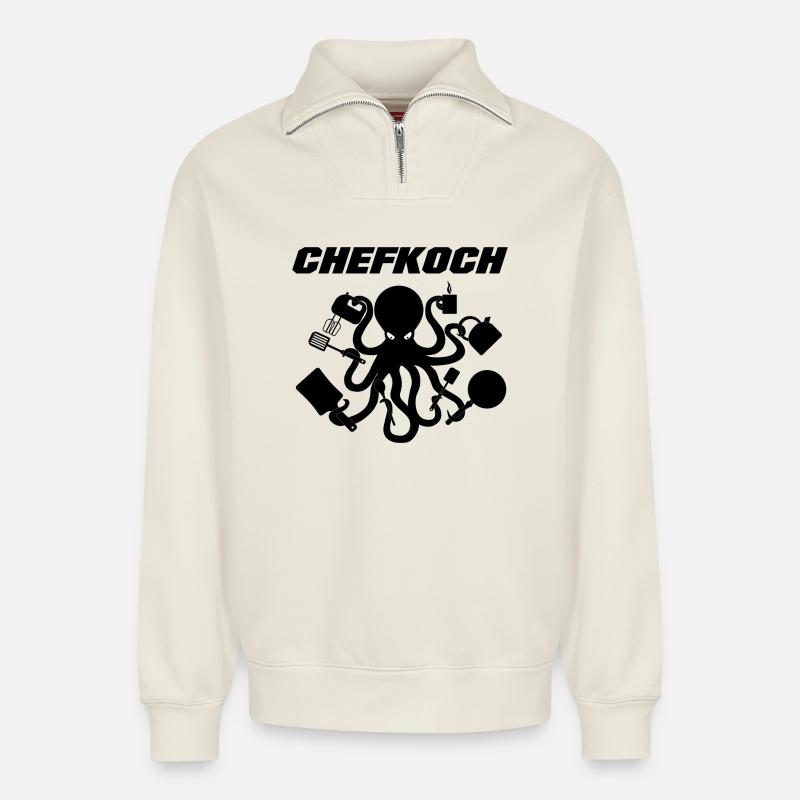 Chefkoch Oktopus - Relaxed Unisex Organic Half Zip Sweatshirt – von SPREAD - Naturweiß
