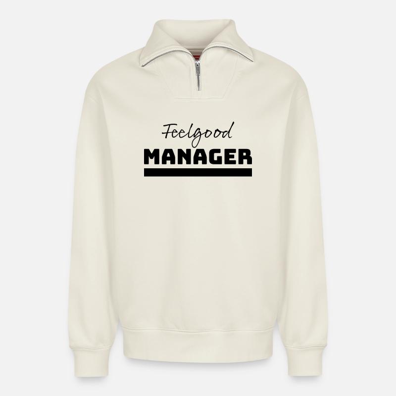 Tshirt Feelgood Manager - Relaxed Unisex Organic Half Zip Sweatshirt – von SPREAD - Naturweiß