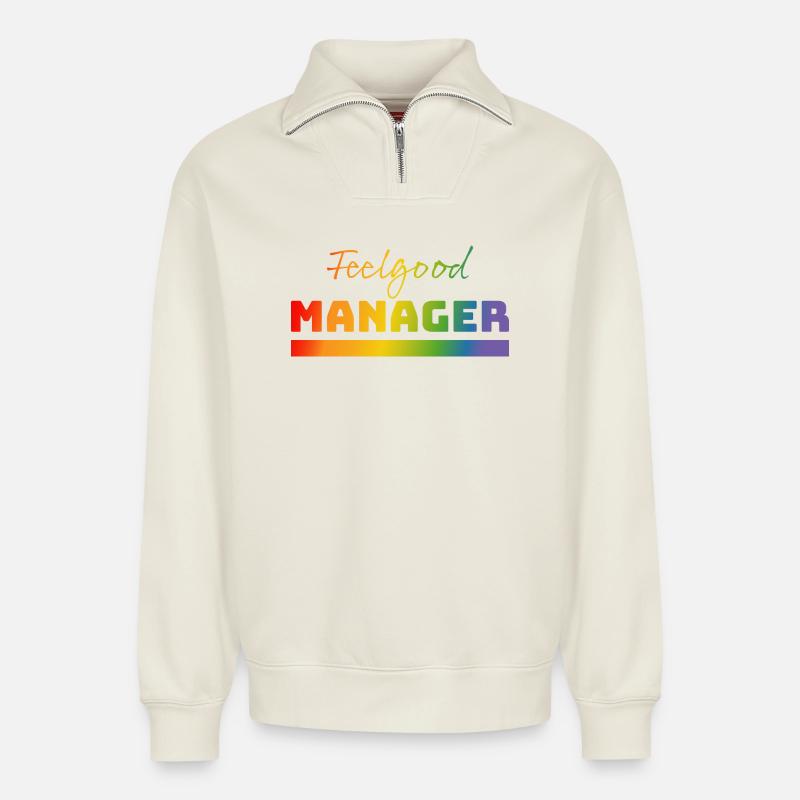 Tshirt Feelgood Manager rainbow - Relaxed Unisex Organic Half Zip Sweatshirt – von SPREAD - Naturweiß