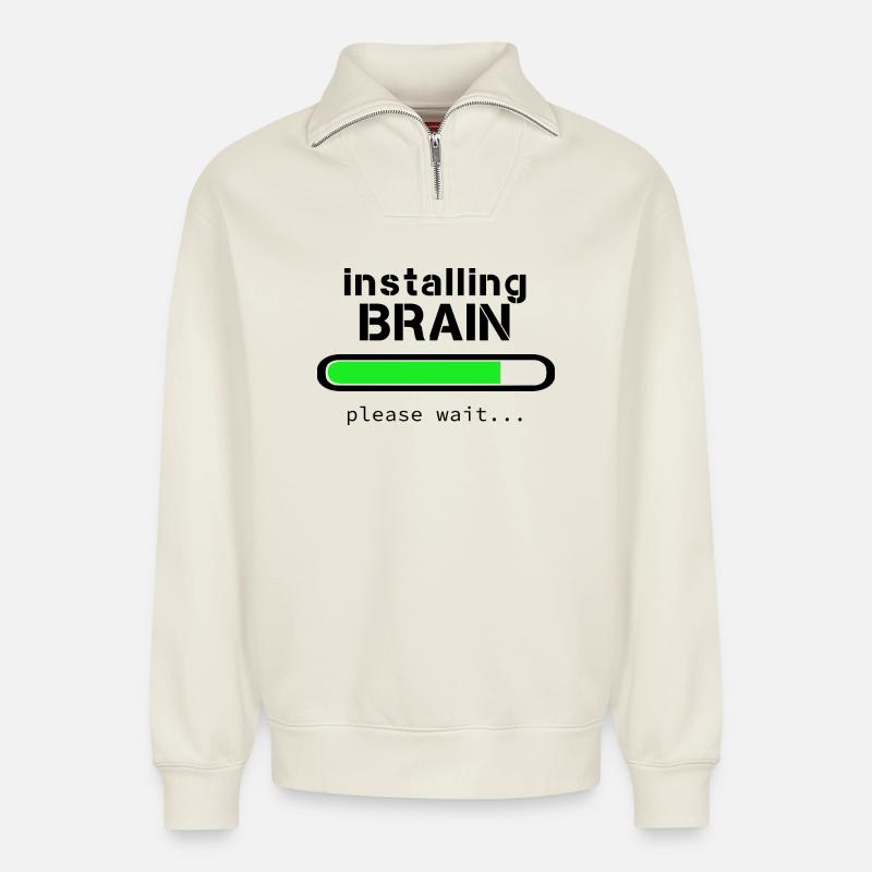 Installing Brain - Relaxed Unisex Organic Half Zip Sweatshirt – by SPREAD - off white