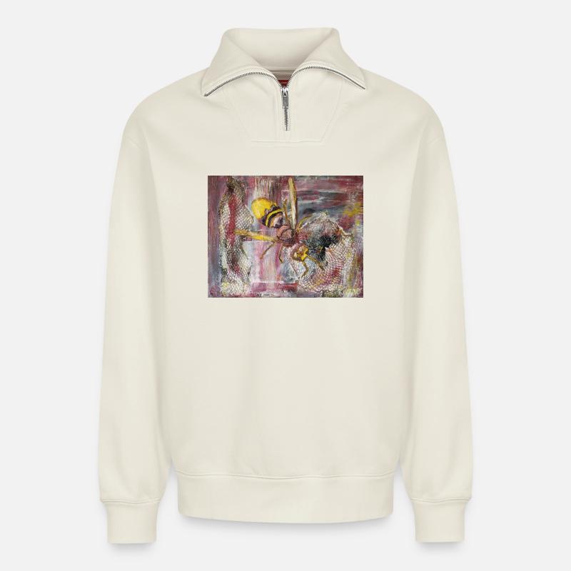 Frelon - Sweat unisexe décontracté en coton biologique à demi-zip – de SPREAD - blanc cassé