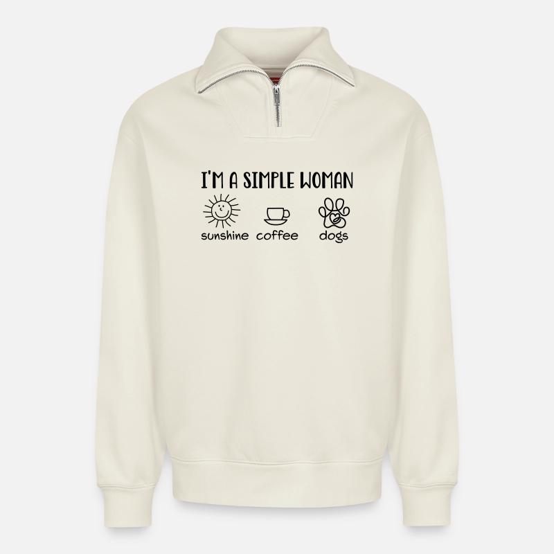 soleil, café, chiens - Sweat unisexe décontracté en coton biologique à demi-zip – de SPREAD - blanc cassé