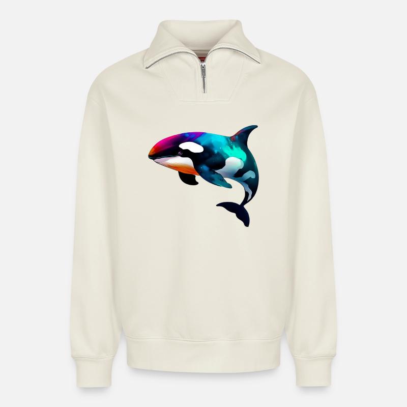 Schwertwal - Relaxed Unisex Organic Half Zip Sweatshirt – von SPREAD - Naturweiß