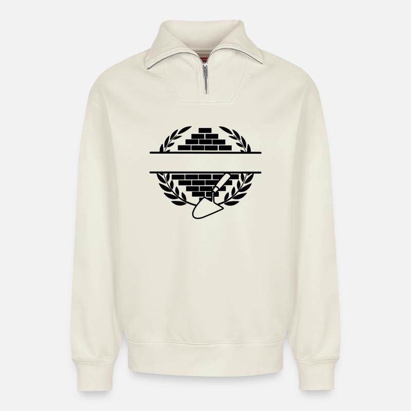 Mason in laurel wreath - Relaxed Unisex Organic Half Zip Sweatshirt – by SPREAD - off white