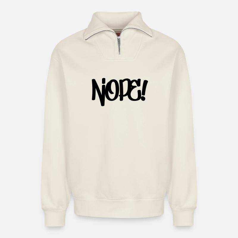 Non! - Sweat unisexe décontracté en coton biologique à demi-zip – de SPREAD - blanc cassé
