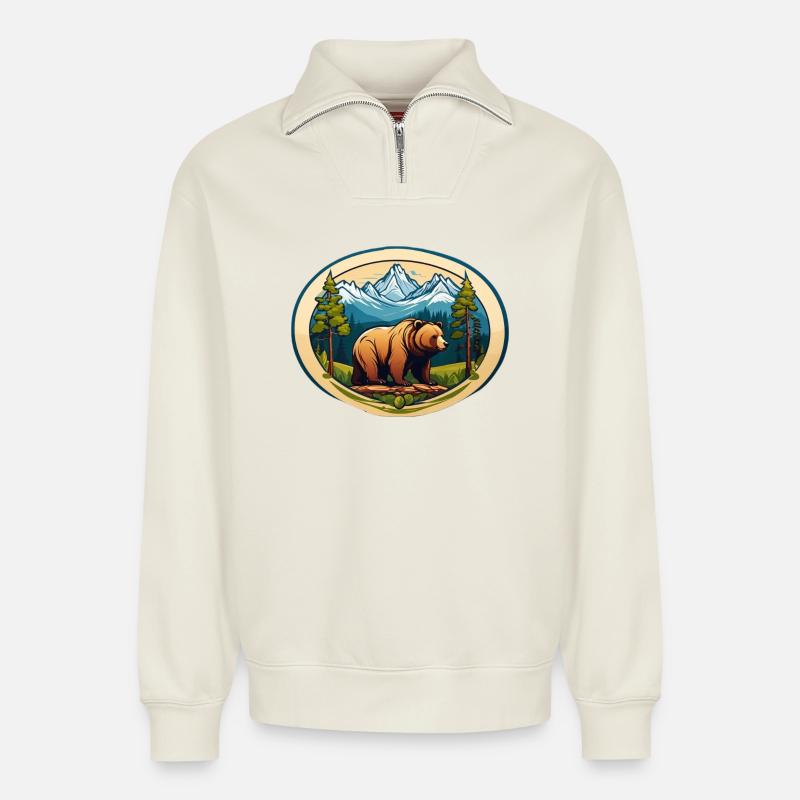 Braunbär - Relaxed Unisex Organic Half Zip Sweatshirt – von SPREAD - Naturweiß