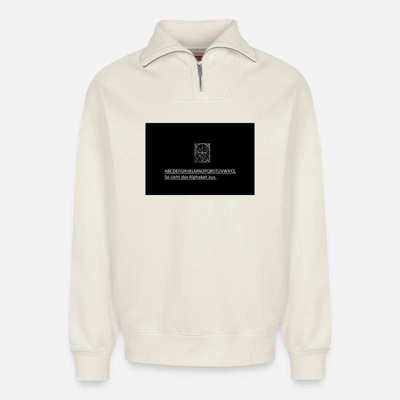 Geometrisches Alphabet Quadrat - Relaxed Unisex Organic Half Zip Sweatshirt – von SPREAD - Naturweiß