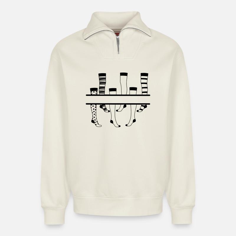 Strumpfhosen-Logo - Relaxed Unisex Organic Half Zip Sweatshirt – von SPREAD - Naturweiß
