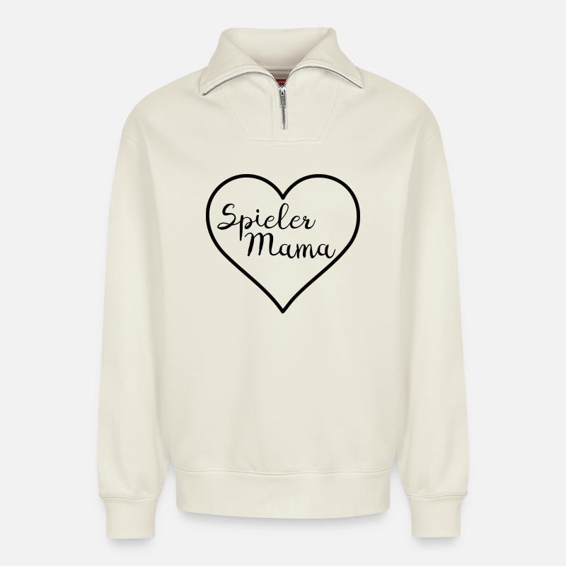 Spielermama schwarz - Relaxed Unisex Organic Half Zip Sweatshirt – von SPREAD - Naturweiß