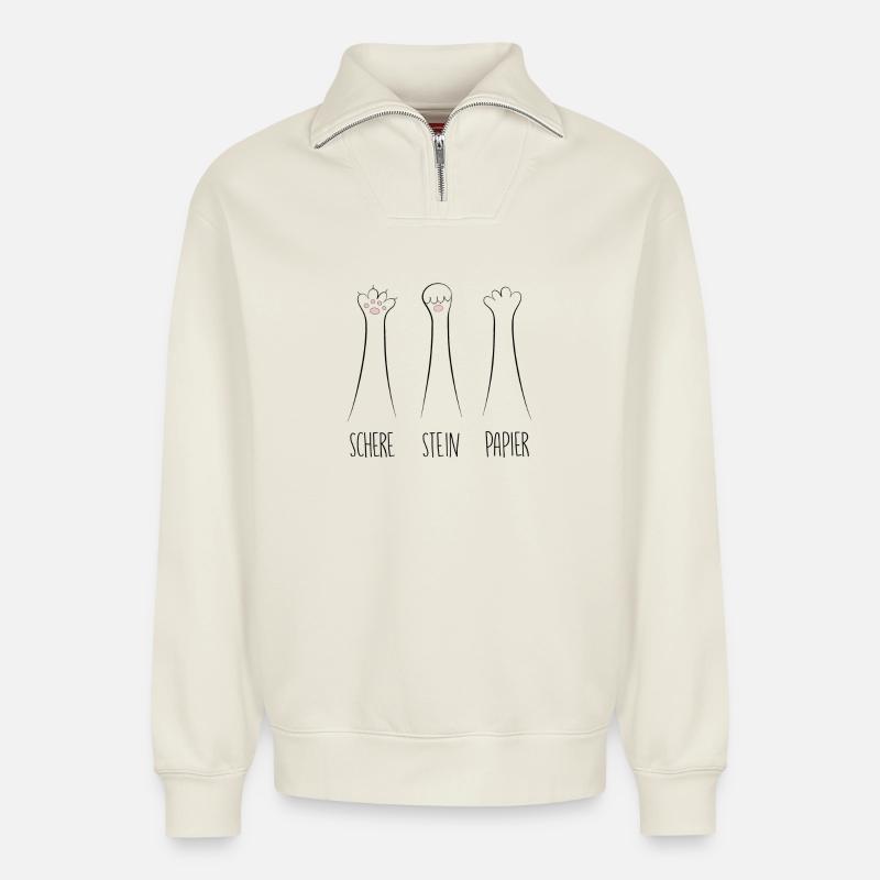 Schere Stein Papier - Relaxed Unisex Organic Half Zip Sweatshirt – von SPREAD - Naturweiß