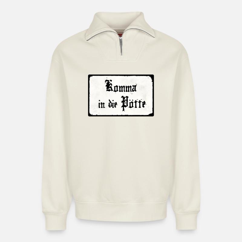 Komma in die Pötte - Relaxed Unisex Organic Half Zip Sweatshirt – von SPREAD - Naturweiß