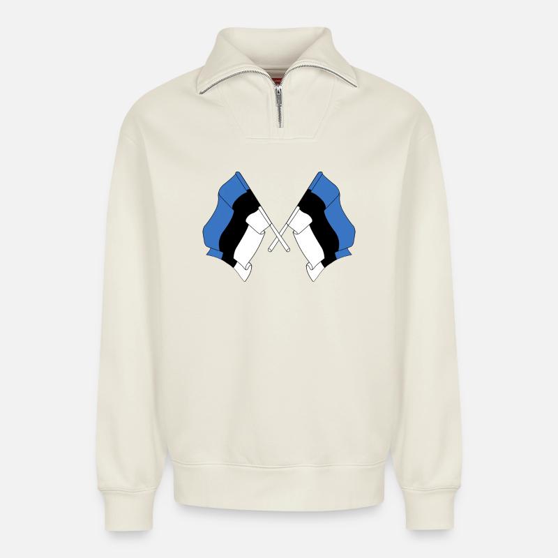 Deux drapeaux Estonie - Sweat unisexe décontracté en coton biologique à demi-zip – de SPREAD - blanc cassé
