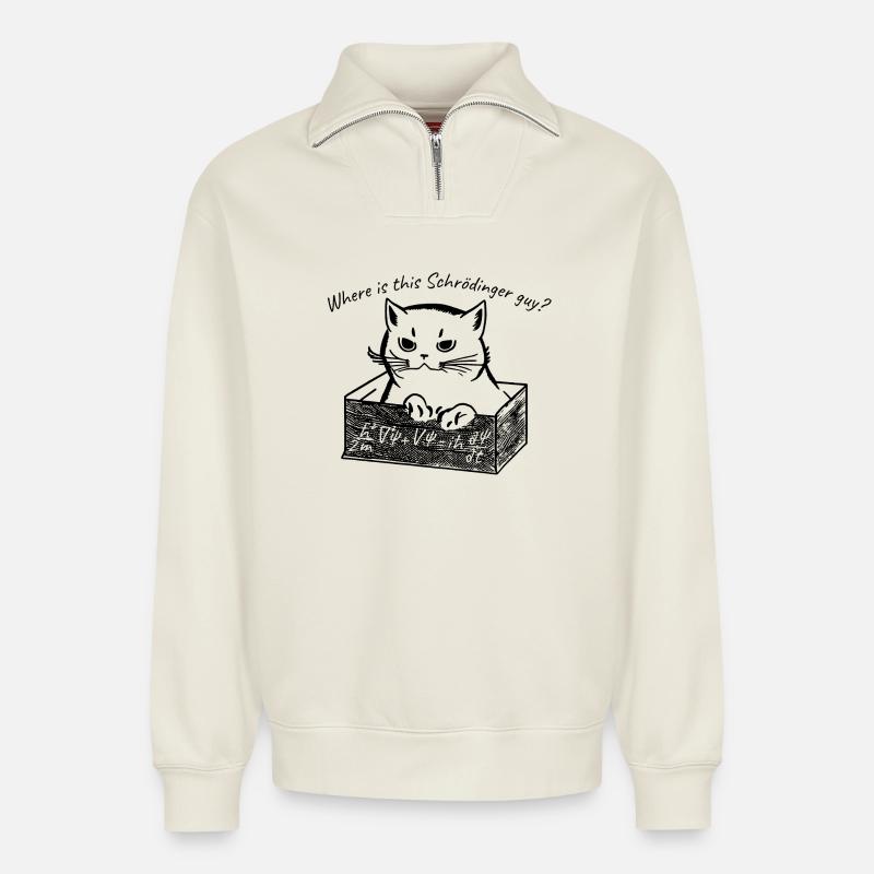 Chat de Schödinger - Sweat unisexe décontracté en coton biologique à demi-zip – de SPREAD - blanc cassé