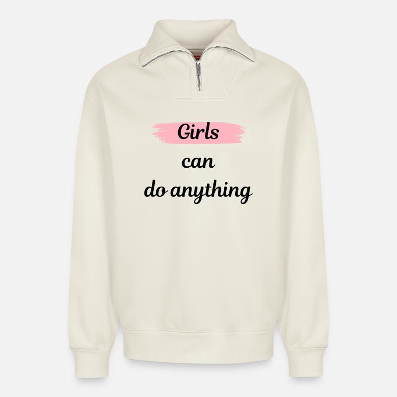 Mädchen können alles schaffen - Relaxed Unisex Organic Half Zip Sweatshirt – von SPREAD - Naturweiß