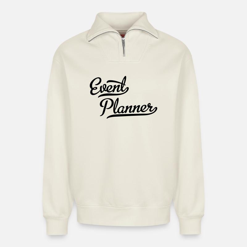 Event Planer - Relaxed Unisex Organic Half Zip Sweatshirt – von SPREAD - Naturweiß
