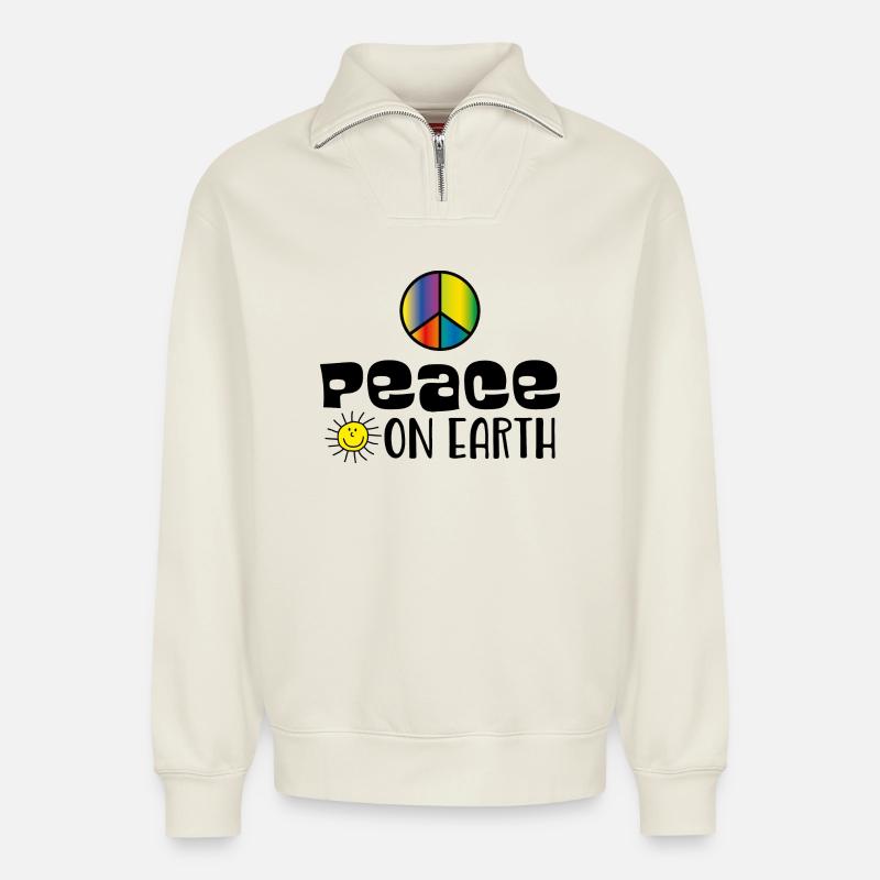 Peace on earth - Relaxed Unisex Organic Half Zip Sweatshirt – von SPREAD - Naturweiß