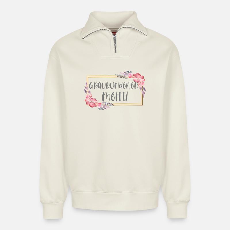 Schweiz Graubünden Mädchen Heimat Geschenk - Relaxed Unisex Organic Half Zip Sweatshirt – von SPREAD - Naturweiß