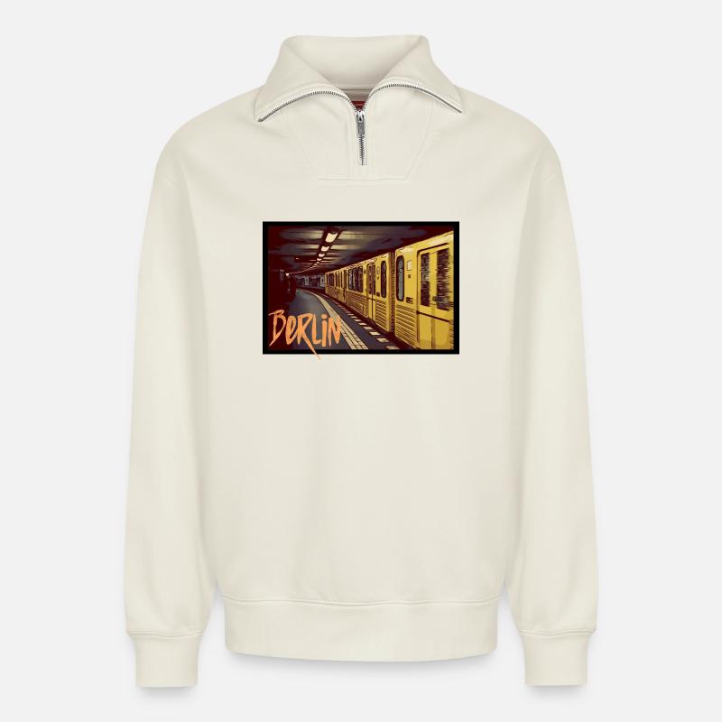 Berlin Underground - Relaxed Unisex Organic Half Zip Sweatshirt – von SPREAD - Naturweiß