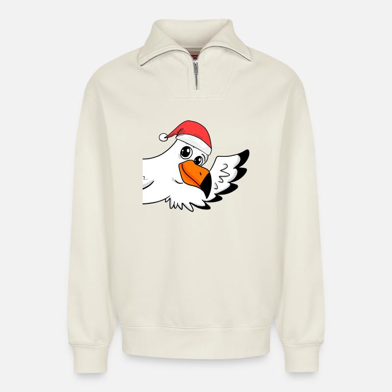 Möwe Weihnachten - Relaxed Unisex Organic Half Zip Sweatshirt – von SPREAD - Naturweiß