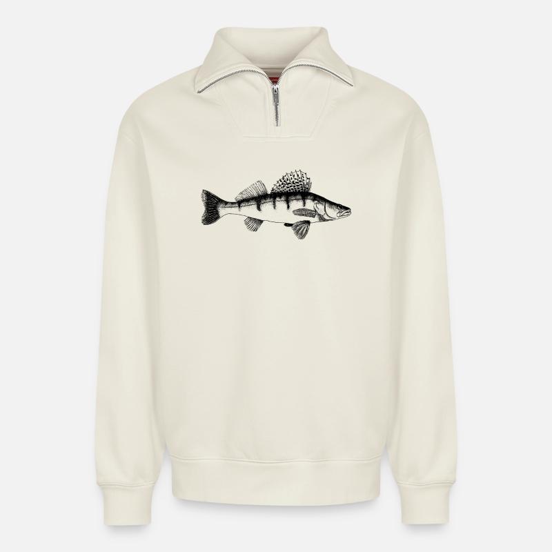 Zander Motiv - Relaxed Unisex Organic Half Zip Sweatshirt – von SPREAD - Naturweiß