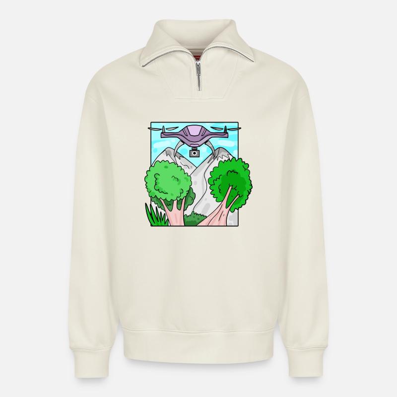 Drone Drone Drones - Relaxed Unisex Organic Half Zip Sweatshirt – by SPREAD - off white