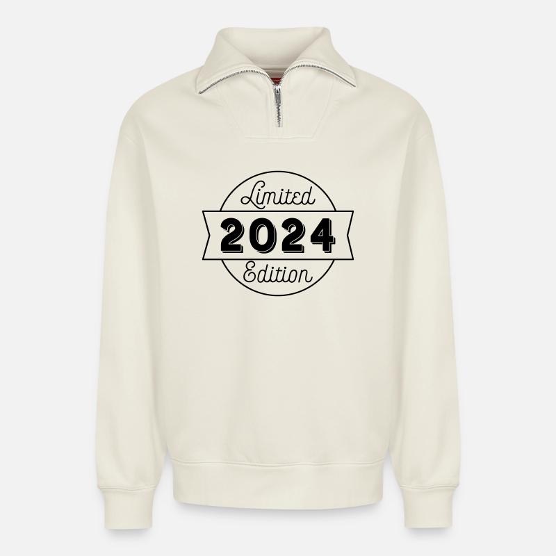 Édition limitée 2024 - Sweat unisexe décontracté en coton biologique à demi-zip – de SPREAD - blanc cassé
