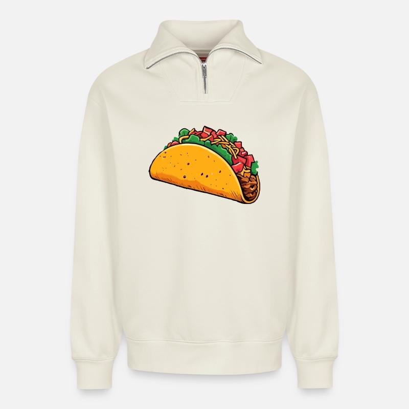 Tacos - Relaxed Unisex Organic Half Zip Sweatshirt – by SPREAD - off white