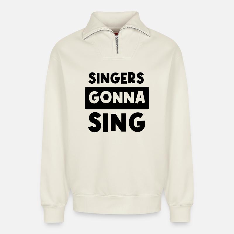 Singers gonna sing - Relaxed Unisex Organic Half Zip Sweatshirt – von SPREAD - Naturweiß