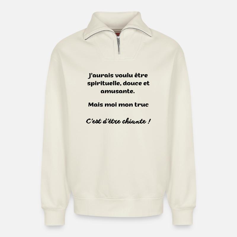 Chiante - Sweat unisexe décontracté en coton biologique à demi-zip – de SPREAD - blanc cassé