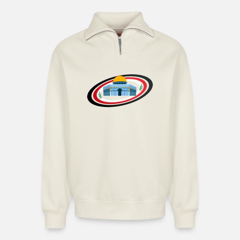 Jerusalem Moschee Quds Sakhra - Relaxed Unisex Organic Half Zip Sweatshirt – von SPREAD - Naturweiß