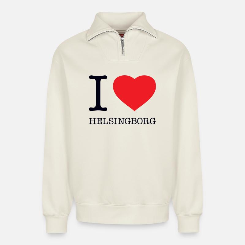 I LOVE HELSINGBORG - Relaxed Unisex Organic Half Zip Sweatshirt – von SPREAD - Naturweiß
