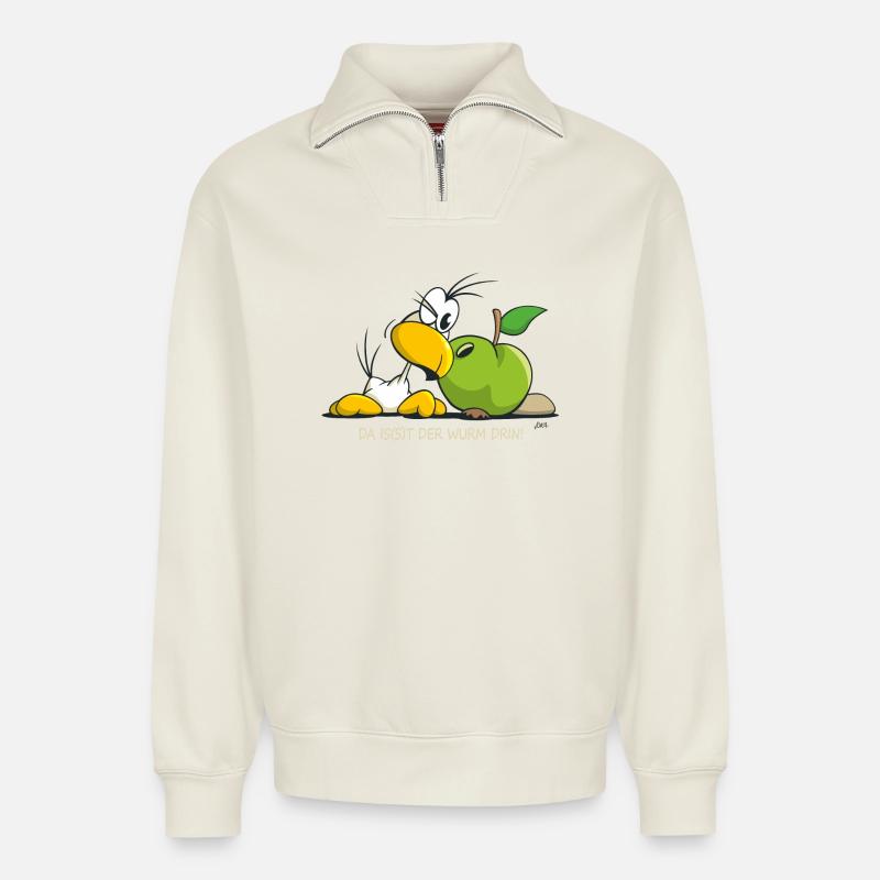 SITO - Da is(s)t der Wurm drin! - Relaxed Unisex Organic Half Zip Sweatshirt – von SPREAD - Naturweiß