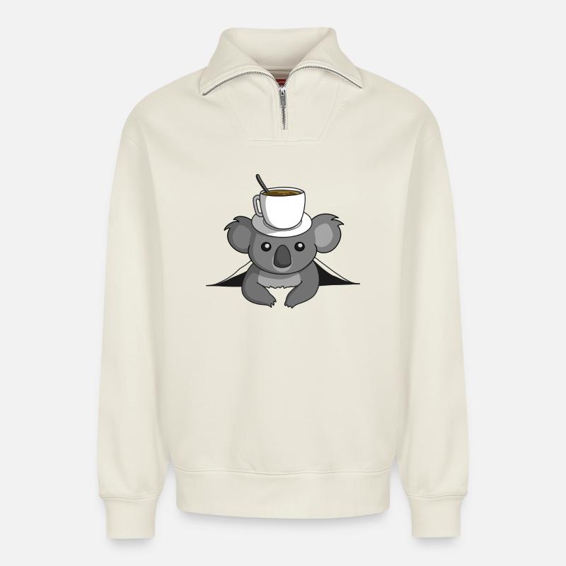 Café Koala - Sweat unisexe décontracté en coton biologique à demi-zip – de SPREAD - blanc cassé