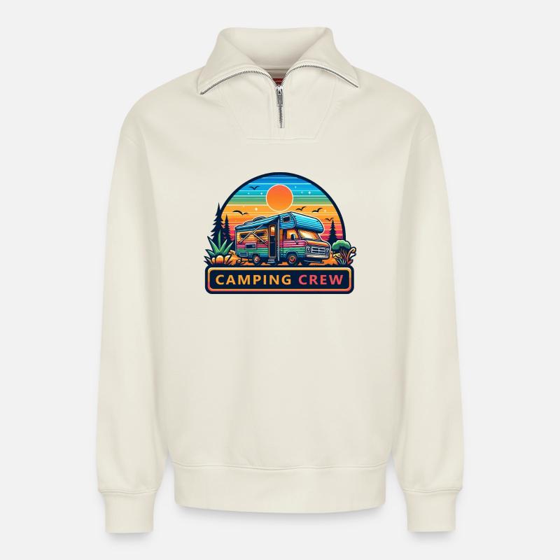 Retro Sunset Camping RV Crew - Relaxed Unisex Organic Half Zip Sweatshirt – von SPREAD - Naturweiß