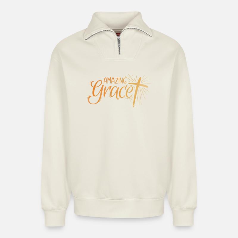 Amazing Grace Lettering - Relaxed Unisex Organic Half Zip Sweatshirt – von SPREAD - Naturweiß