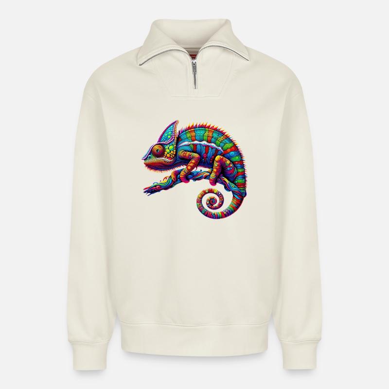 Chameleon - Relaxed Unisex Organic Half Zip Sweatshirt – by SPREAD - off white