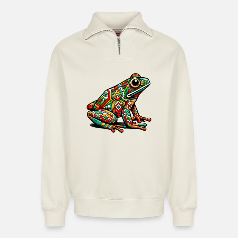Frosch - Relaxed Unisex Organic Half Zip Sweatshirt – von SPREAD - Naturweiß