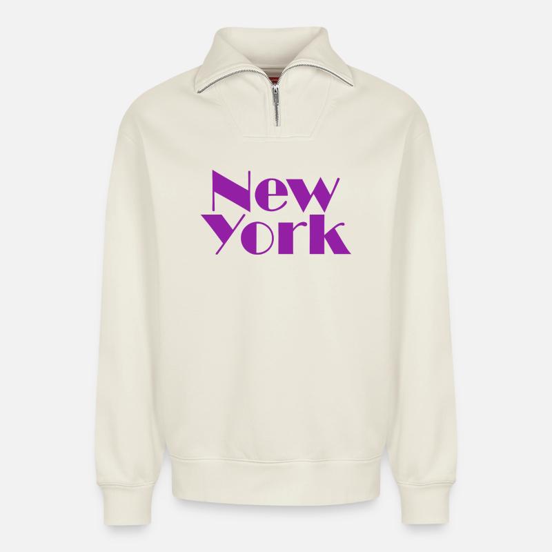 NEW YORK-Purple Broadway - Relaxed Unisex Organic Half Zip Sweatshirt – von SPREAD - Naturweiß