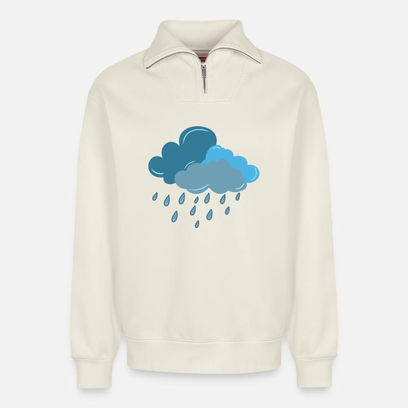 Cloud, Rain, Thunderstorm - Relaxed Unisex Organic Half Zip Sweatshirt – by SPREAD - off white