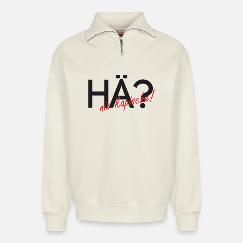 Heu, rien de capuchon ! - Sweat unisexe décontracté en coton biologique à demi-zip – de SPREAD - blanc cassé