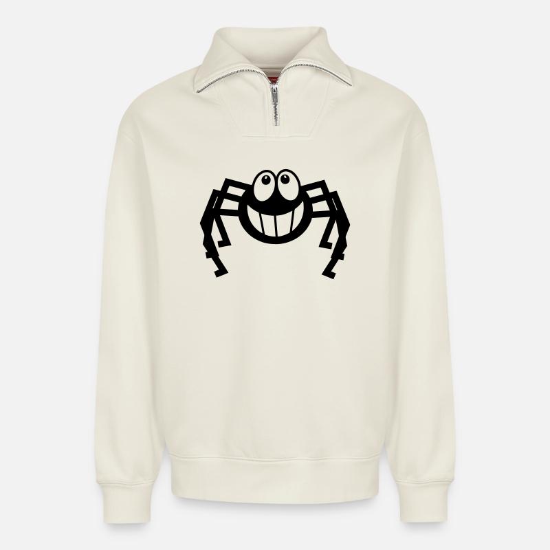 Araignée riant - Sweat unisexe décontracté en coton biologique à demi-zip – de SPREAD - blanc cassé