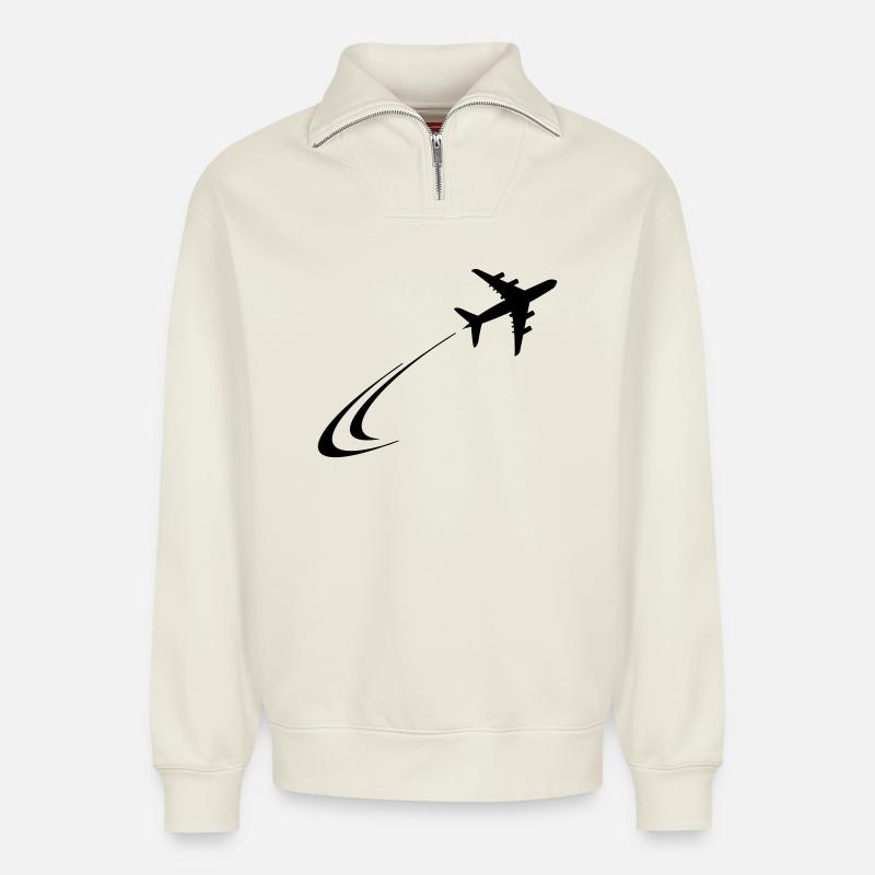 Plane flies away - Relaxed Unisex Organic Half Zip Sweatshirt – by SPREAD - off white